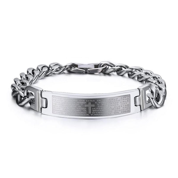 Engrave Bible Cross Men Bracelet
