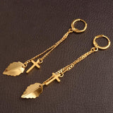 Leaf and Cross Earrings