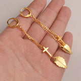 Leaf and Cross Earrings