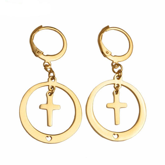 Round Earrings With Cross